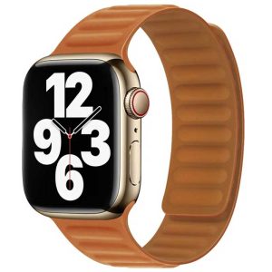 Bracelet Apple Watch Boucle magnétique en Cuir Marron doré dakar