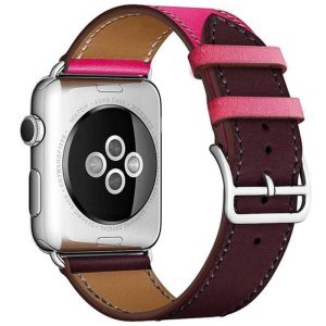 Bracelet Apple Watch en Cuir Rose et Bordeau dakar